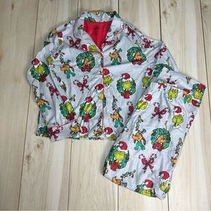 Dr. Seuss Grinch Women’s Pajama Set Large Christmas Button Front NWT